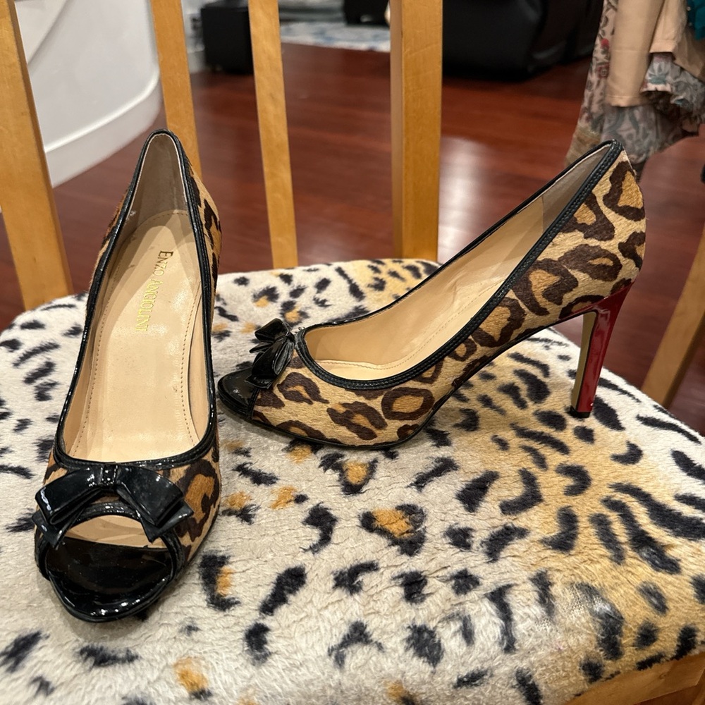 Enzo Angiolini Leopard Print Heels with Black and Red